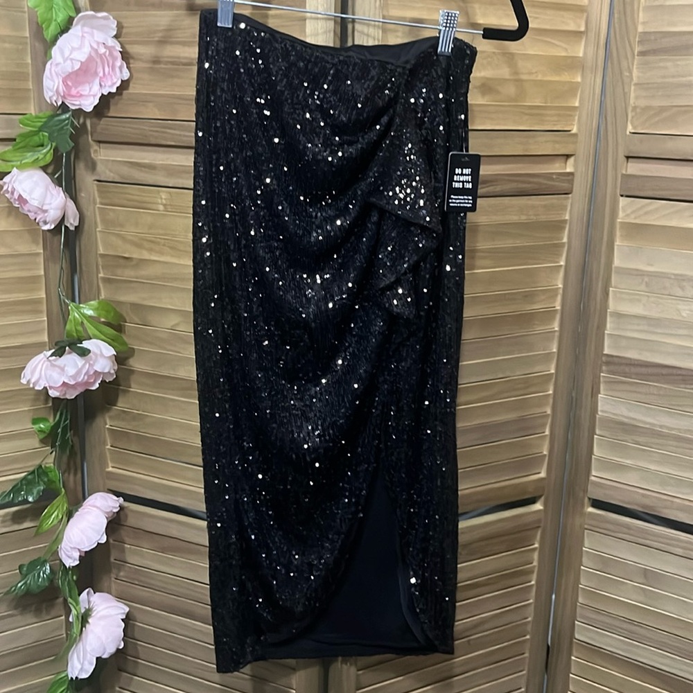 Express Black Sequins Pencil Skirt